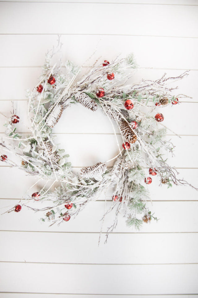 24” Christmas Flocked Pine Wreath with Jingle Bells
