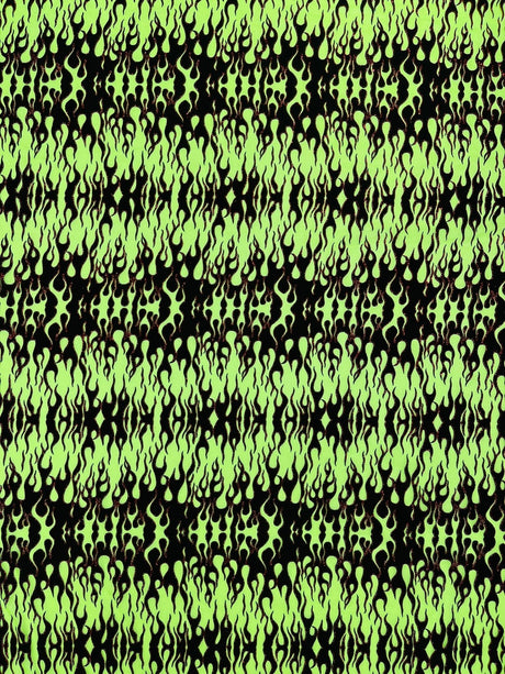 Flocking Flame Power Mesh Power Mesh Fabric - Black Flocked Flames, Red Glitter Accents, 60" Width (1 Yard)