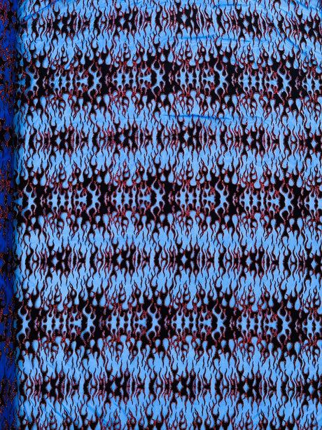 Flocking Flame Power Mesh Power Mesh Fabric - Black Flocked Flames, Red Glitter Accents, 60" Width (1 Yard)