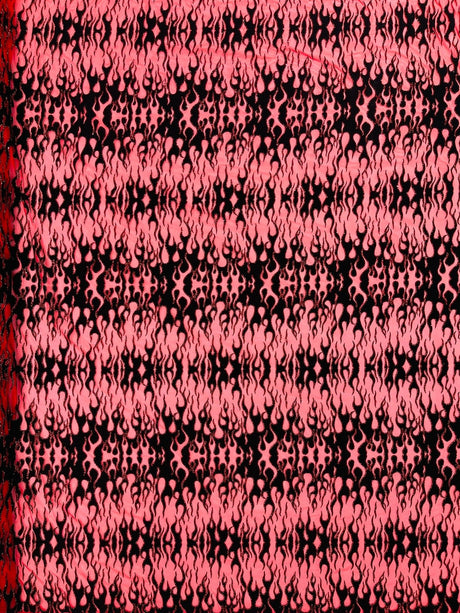 Flocking Flame Power Mesh Power Mesh Fabric - Black Flocked Flames, Red Glitter Accents, 60" Width (1 Yard)