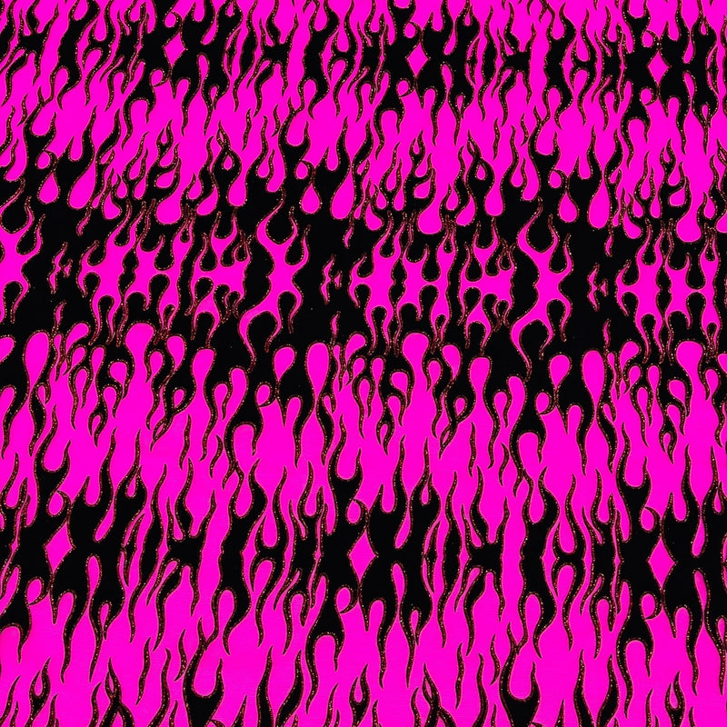 Flocking Flame Power Mesh Power Mesh Fabric - Black Flocked Flames, Red Glitter Accents, 60" Width (1 Yard)