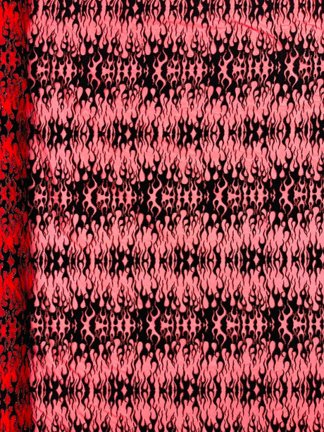 Flocking Flame Power Mesh Power Mesh Fabric - Black Flocked Flames, Red Glitter Accents, 60" Width (1 Yard)