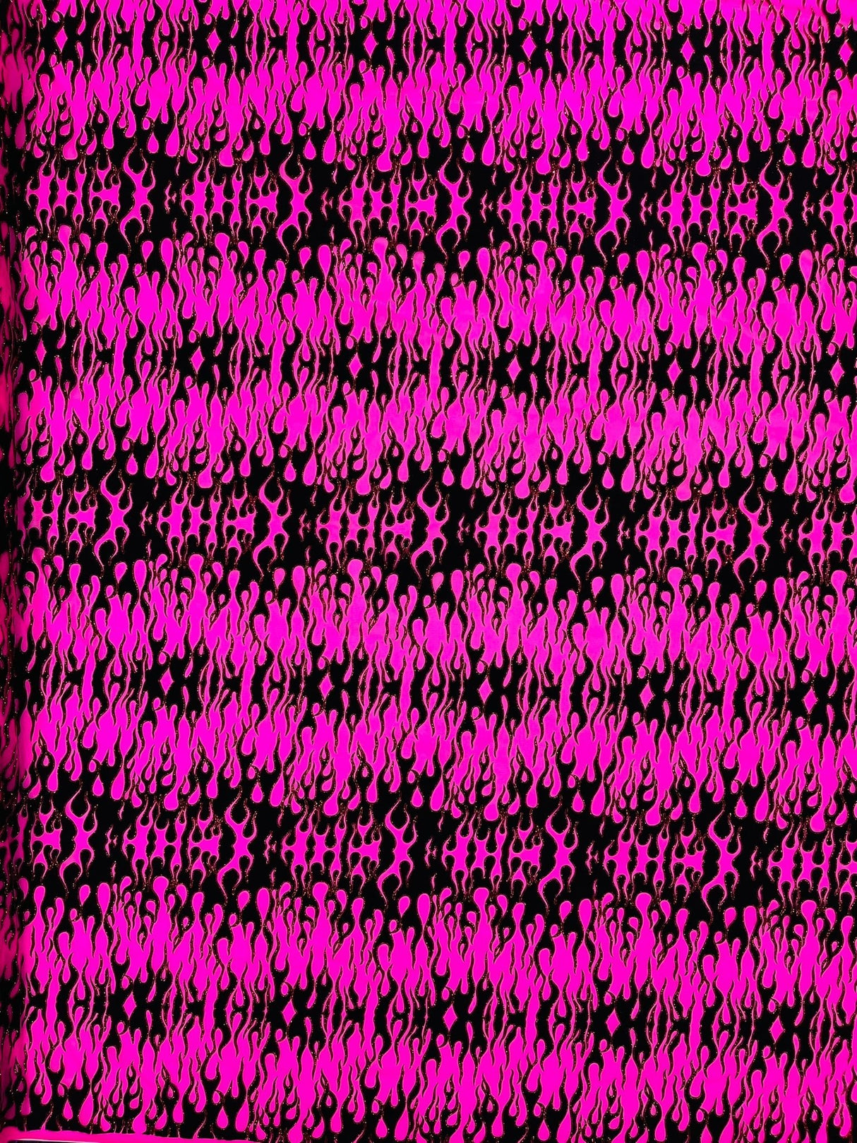 Flocking Flame Power Mesh Power Mesh Fabric - Black Flocked Flames, Red Glitter Accents, 60" Width (1 Yard)
