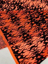 Flocking Flame Power Mesh Power Mesh Fabric - Black Flocked Flames, Red Glitter Accents, 60" Width (1 Yard)