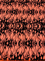 Flocking Flame Power Mesh Power Mesh Fabric - Black Flocked Flames, Red Glitter Accents, 60" Width (1 Yard)