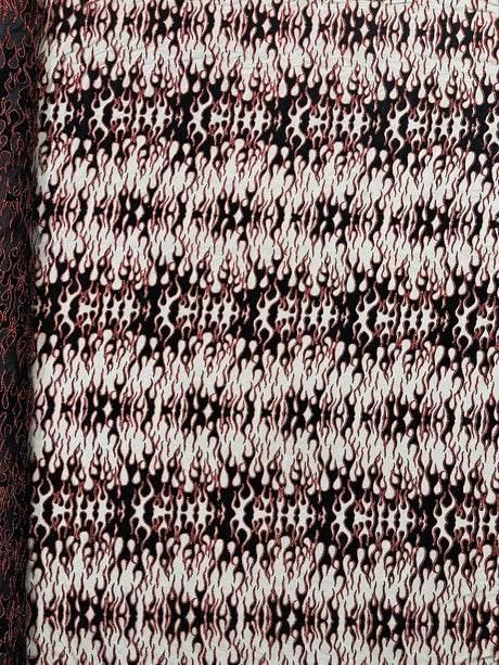 Flocking Flame Power Mesh Power Mesh Fabric - Black Flocked Flames, Red Glitter Accents, 60" Width (1 Yard)