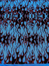 Flocking Flame Power Mesh Power Mesh Fabric - Black Flocked Flames, Red Glitter Accents, 60" Width (1 Yard)