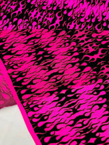 Flocking Flame Power Mesh Power Mesh Fabric - Black Flocked Flames, Red Glitter Accents, 60" Width (1 Yard)