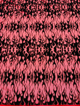 Flocking Flame Power Mesh Power Mesh Fabric - Black Flocked Flames, Red Glitter Accents, 60" Width (1 Yard)