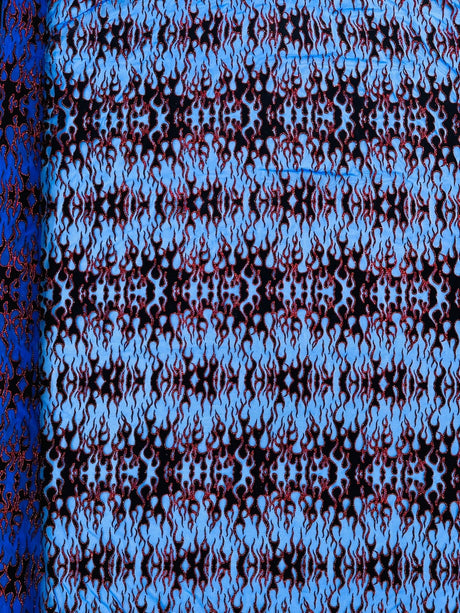 Flocking Flame Power Mesh Power Mesh Fabric - Black Flocked Flames, Red Glitter Accents, 60" Width (1 Yard)