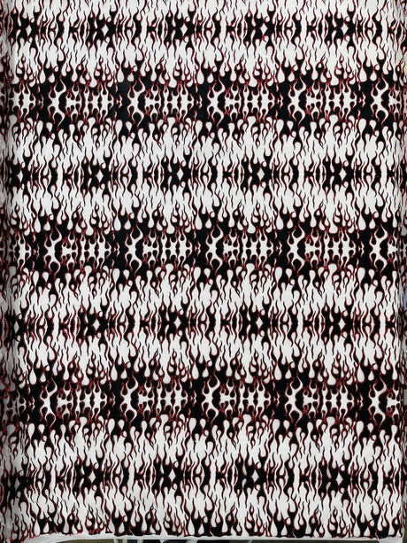 Flocking Flame Power Mesh Power Mesh Fabric - Black Flocked Flames, Red Glitter Accents, 60" Width (1 Yard)
