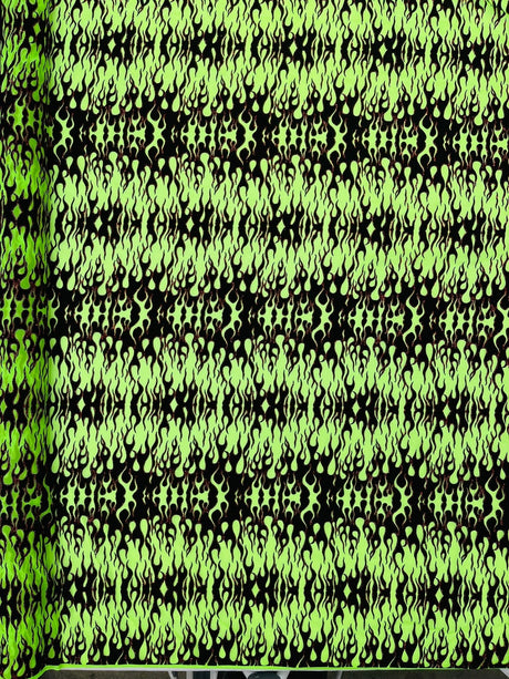 Flocking Flame Power Mesh Power Mesh Fabric - Black Flocked Flames, Red Glitter Accents, 60" Width (1 Yard)