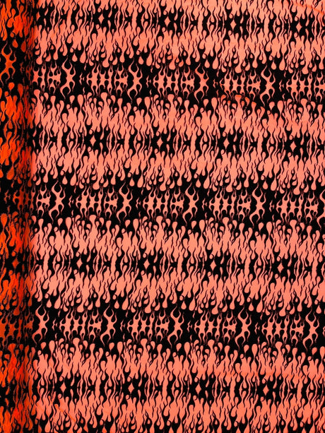 Flocking Flame Power Mesh Power Mesh Fabric - Black Flocked Flames, Red Glitter Accents, 60" Width (1 Yard)