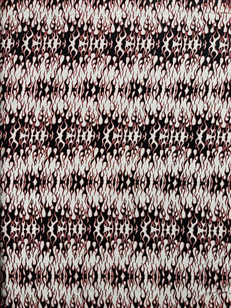 Flocking Flame Power Mesh Power Mesh Fabric - Black Flocked Flames, Red Glitter Accents, 60" Width (1 Yard)