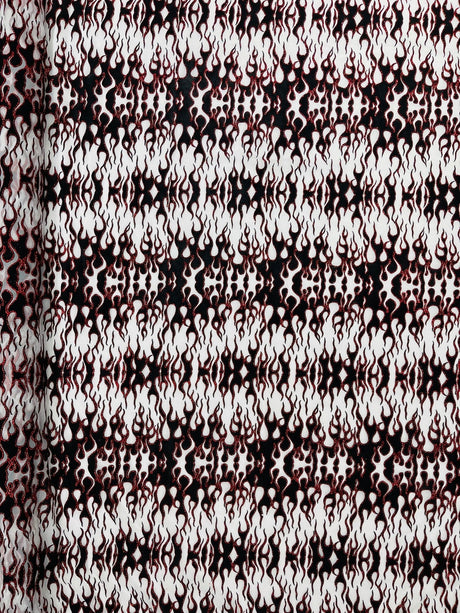 Flocking Flame Power Mesh Power Mesh Fabric - Black Flocked Flames, Red Glitter Accents, 60" Width (1 Yard)