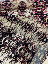 Flocking Flame Power Mesh Power Mesh Fabric - Black Flocked Flames, Red Glitter Accents, 60" Width (1 Yard)