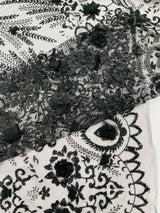 Floral 3D Palm Damask Mesh Lace Fabric - Glitter Embroidered Floral Damask, 48/50" Width, 36" Length (1 Yard)