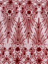 Floral 3D Palm Damask Mesh Lace Fabric - Glitter Embroidered Floral Damask, 48/50" Width, 36" Length (1 Yard)