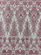 Floral 3D Palm Damask Mesh Lace Fabric - Glitter Embroidered Floral Damask, 48/50" Width, 36" Length (1 Yard)