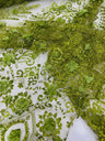 Floral 3D Palm Damask Mesh Lace Fabric - Glitter Embroidered Floral Damask, 48/50" Width, 36" Length (1 Yard)