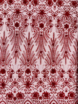 Floral 3D Palm Damask Mesh Lace Fabric - Glitter Embroidered Floral Damask, 48/50" Width, 36" Length (1 Yard)