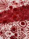 Floral 3D Palm Damask Mesh Lace Fabric - Glitter Embroidered Floral Damask, 48/50" Width, 36" Length (1 Yard)
