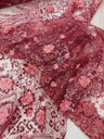 Floral 3D Palm Damask Mesh Lace Fabric - Glitter Embroidered Floral Damask, 48/50" Width, 36" Length (1 Yard)