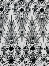Floral 3D Palm Damask Mesh Lace Fabric - Glitter Embroidered Floral Damask, 48/50" Width, 36" Length (1 Yard)