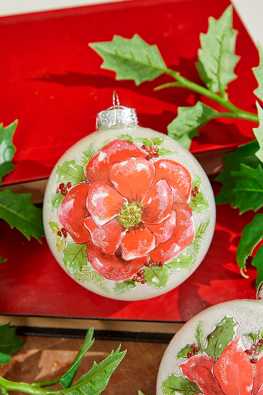 4" Poinsettia Ball Ornament
