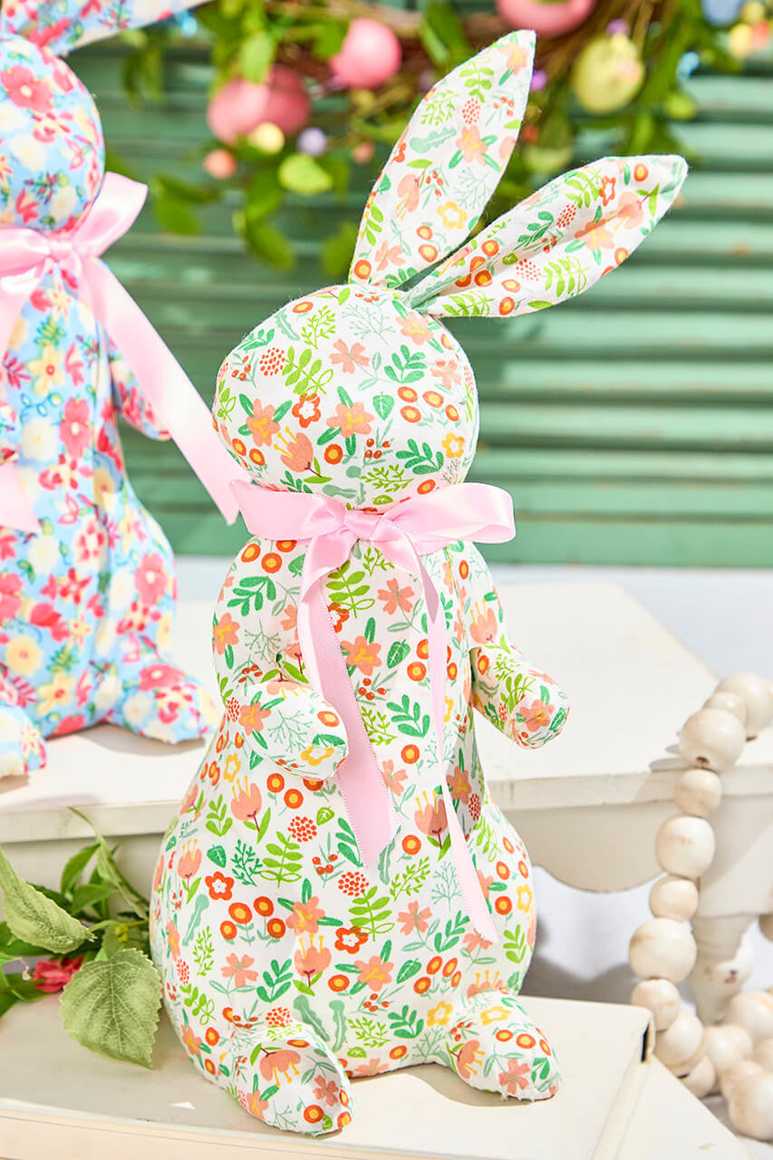 12" Floral Fabric Bunny Spring Easter Decorative Accent Figure