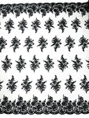 Mia Floral Design Lace Polyester Fabric - Floral Corded Embroidered Sequins Mesh Lace, 50-54" Width (1 Yard)