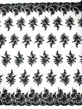 Mia Floral Design Lace Polyester Fabric - Floral Corded Embroidered Sequins Mesh Lace, 50-54" Width (1 Yard)