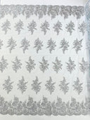 Mia Floral Design Lace Polyester Fabric - Floral Corded Embroidered Sequins Mesh Lace, 50-54" Width (1 Yard)
