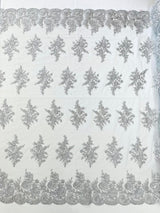 Mia Floral Design Lace Polyester Fabric - Floral Corded Embroidered Sequins Mesh Lace, 50-54" Width (1 Yard)