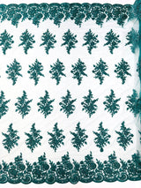 Mia Floral Design Lace Polyester Fabric - Floral Corded Embroidered Sequins Mesh Lace, 50-54" Width (1 Yard)
