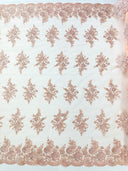 Mia Floral Design Lace Polyester Fabric - Floral Corded Embroidered Sequins Mesh Lace, 50-54" Width (1 Yard)