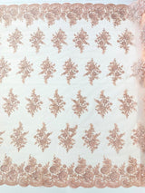 Mia Floral Design Lace Polyester Fabric - Floral Corded Embroidered Sequins Mesh Lace, 50-54" Width (1 Yard)