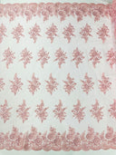 Mia Floral Design Lace Polyester Fabric - Floral Corded Embroidered Sequins Mesh Lace, 50-54" Width (1 Yard)