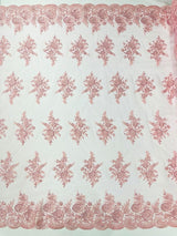 Mia Floral Design Lace Polyester Fabric - Floral Corded Embroidered Sequins Mesh Lace, 50-54" Width (1 Yard)