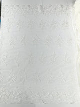 Mia Floral Design Lace Polyester Fabric - Floral Corded Embroidered Sequins Mesh Lace, 50-54" Width (1 Yard)