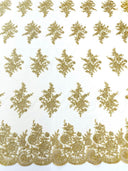 Mia Floral Design Lace Polyester Fabric - Floral Corded Embroidered Sequins Mesh Lace, 50-54" Width (1 Yard)