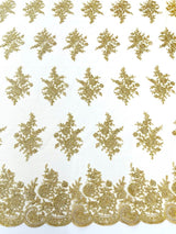 Mia Floral Design Lace Polyester Fabric - Floral Corded Embroidered Sequins Mesh Lace, 50-54" Width (1 Yard)
