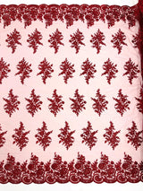 Mia Floral Design Lace Polyester Fabric - Floral Corded Embroidered Sequins Mesh Lace, 50-54" Width (1 Yard)