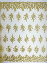 Mia Floral Design Lace Polyester Fabric - Floral Corded Embroidered Sequins Mesh Lace, 50-54" Width (1 Yard)