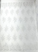 Mia Floral Design Lace Polyester Fabric - Floral Corded Embroidered Sequins Mesh Lace, 50-54" Width (1 Yard)