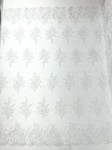 Mia Floral Design Lace Polyester Fabric - Floral Corded Embroidered Sequins Mesh Lace, 50-54" Width (1 Yard)
