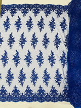 Small Floral Damask Beaded Lace Fabric - Floral Damask, 54" Width (1 Yard)