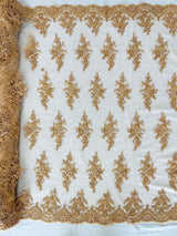 Small Floral Damask Beaded Lace Fabric - Floral Damask, 54" Width (1 Yard)
