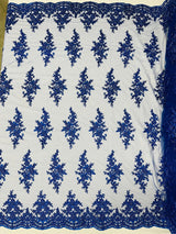 Small Floral Damask Beaded Lace Fabric - Floral Damask, 54" Width (1 Yard)