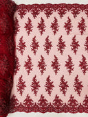 Small Floral Damask Beaded Lace Fabric - Floral Damask, 54" Width (1 Yard)